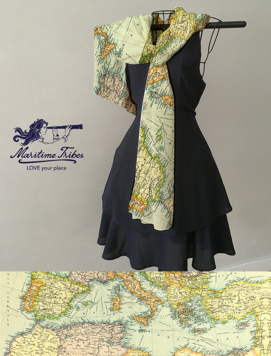 Mediterranean Sea Vintage Map, c. 1900 Scarf - Maritime Tribes USAScarf