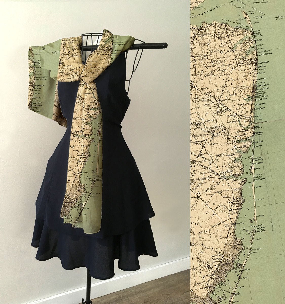 New Jersey Shore Vintage Map Scarf - Maritime Tribes USAScarf