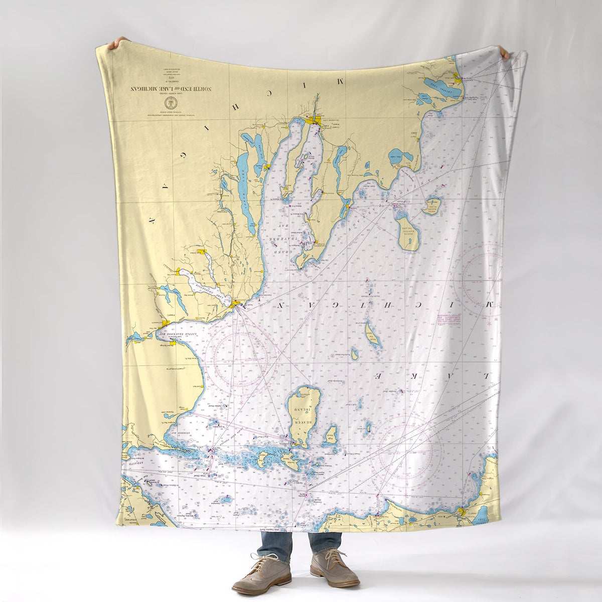 North End of Lake Michigan, Nautical Chart Blanket - Maritime Tribes USABlanket