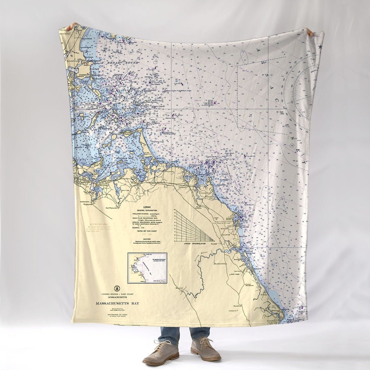Norwell, MA Vintage Nautical Chart Blanket - Maritime Tribes USABlanket