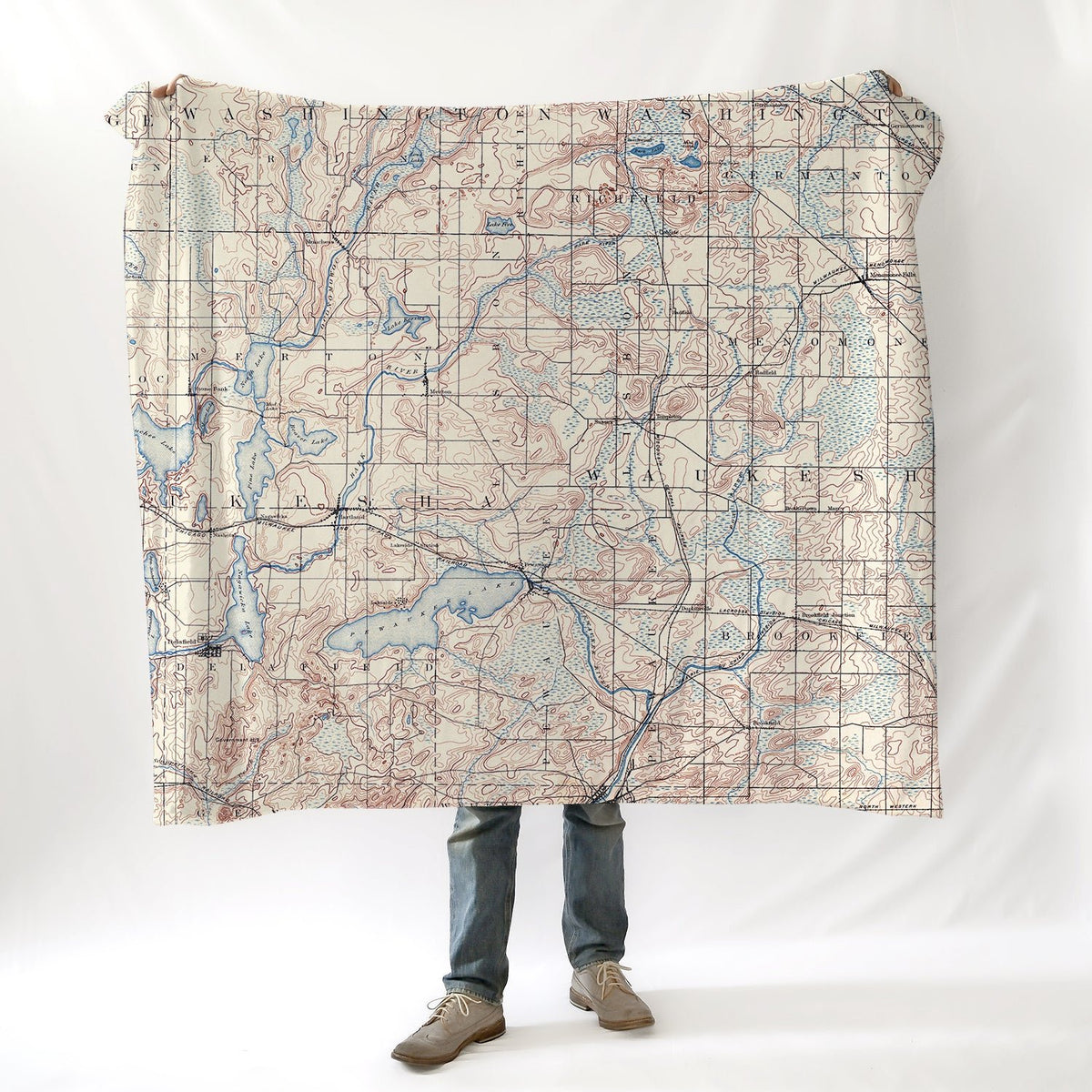Pewaukee Lake Vintage Topo Map Blanket - Maritime Tribes USABlanket