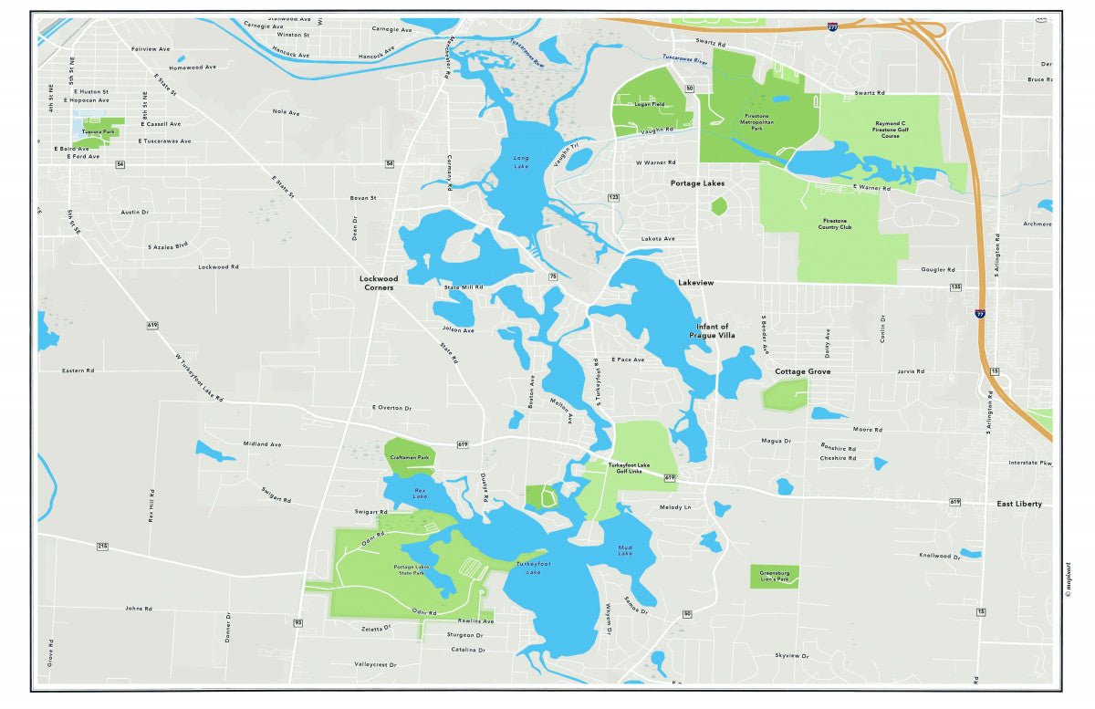 Portage Lakes, Ohio Map Placemat - Maritime Tribes USALaminated Placemat