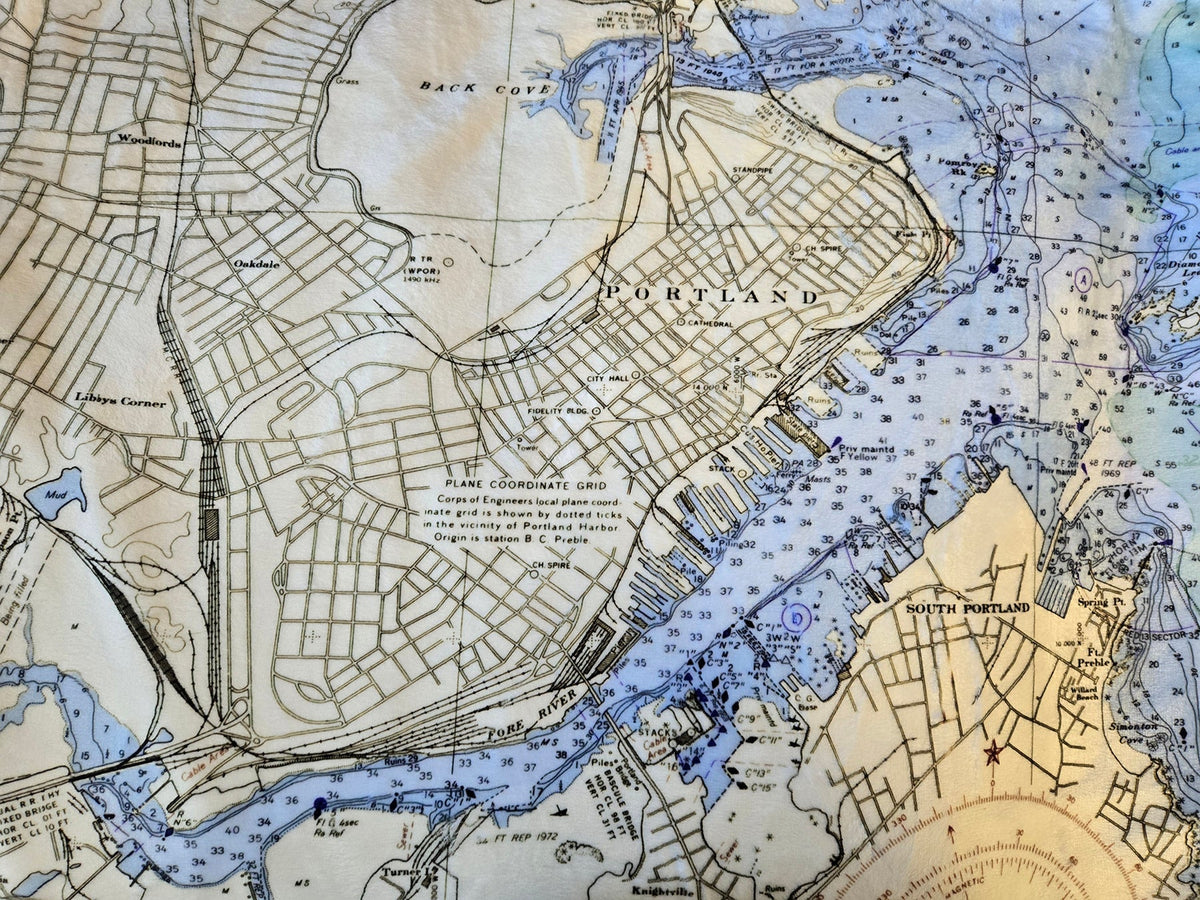 Portland ME Vintage Nautical Chart Blanket - Maritime Tribes USABlanket