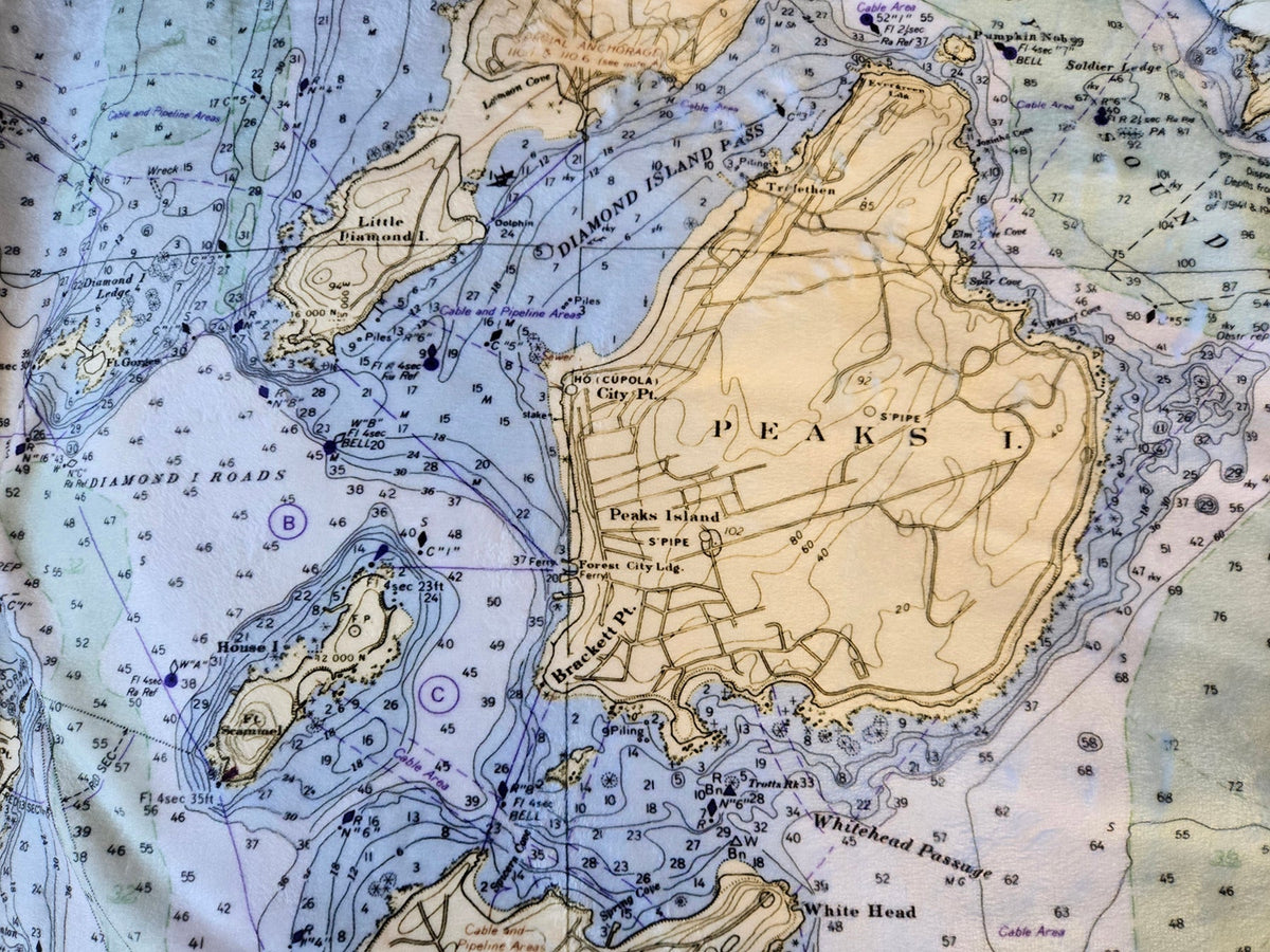 Portland ME Vintage Nautical Chart Blanket - Maritime Tribes USABlanket