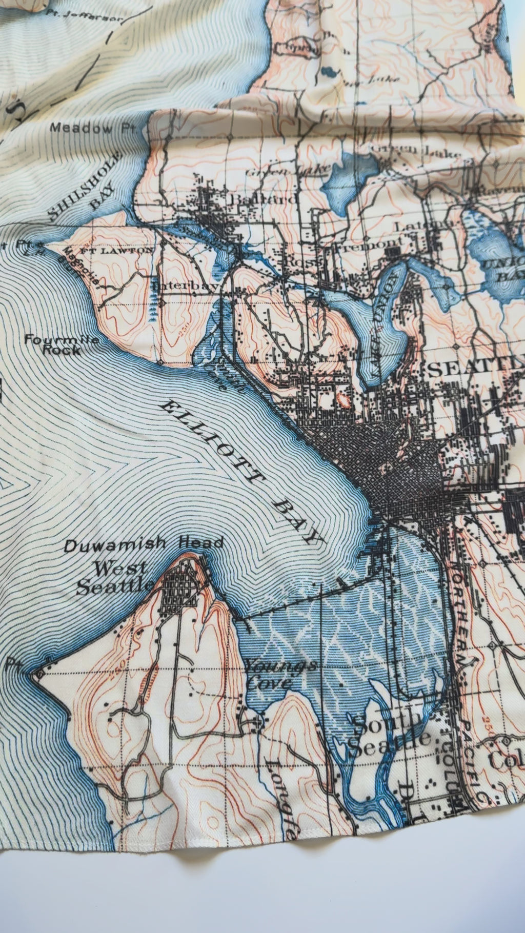 Seattle, WA Puget Sound, Vintage Map Scarf video
