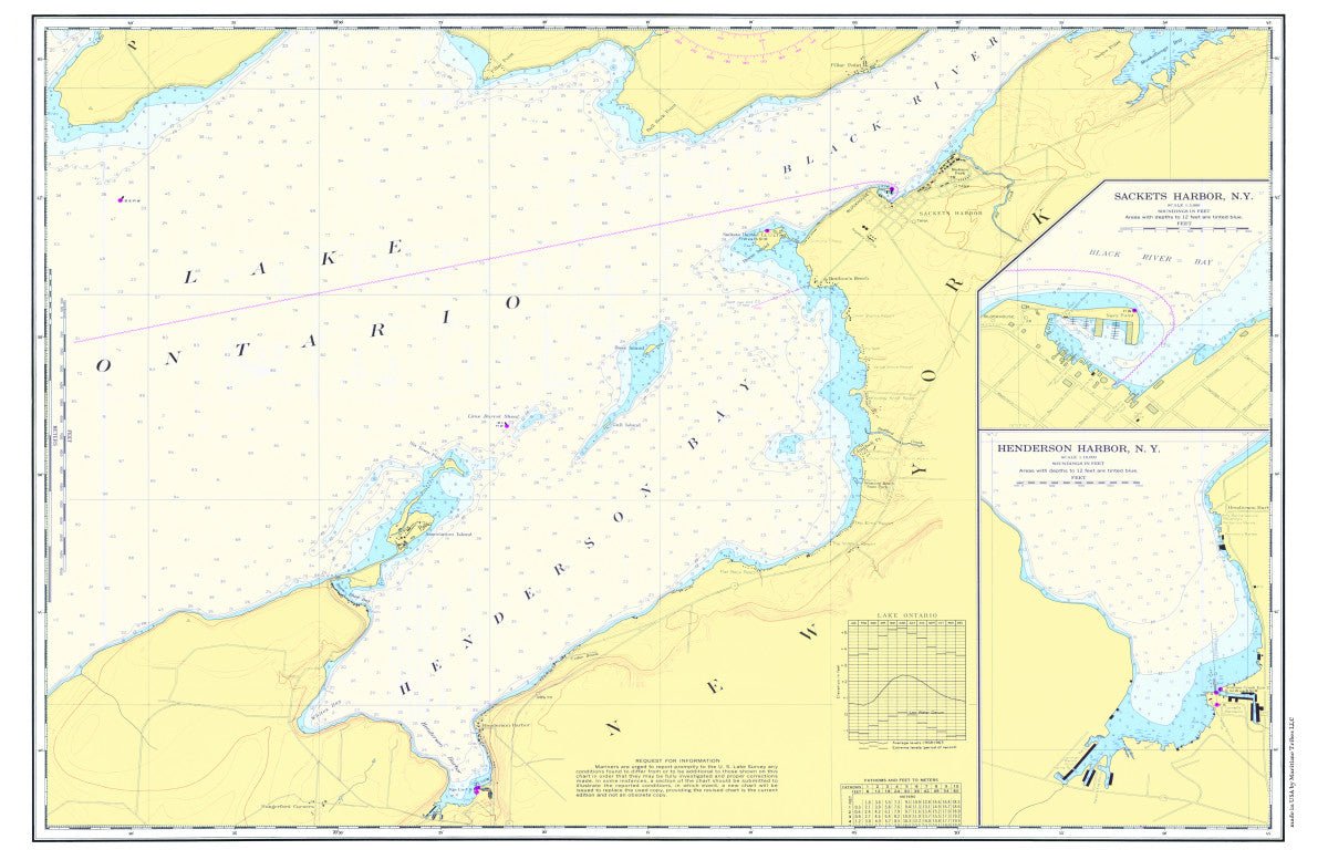 Sackets Harbor & Henderson Harbor, New York Chart Placemat - Maritime Tribes USALaminated Placemat