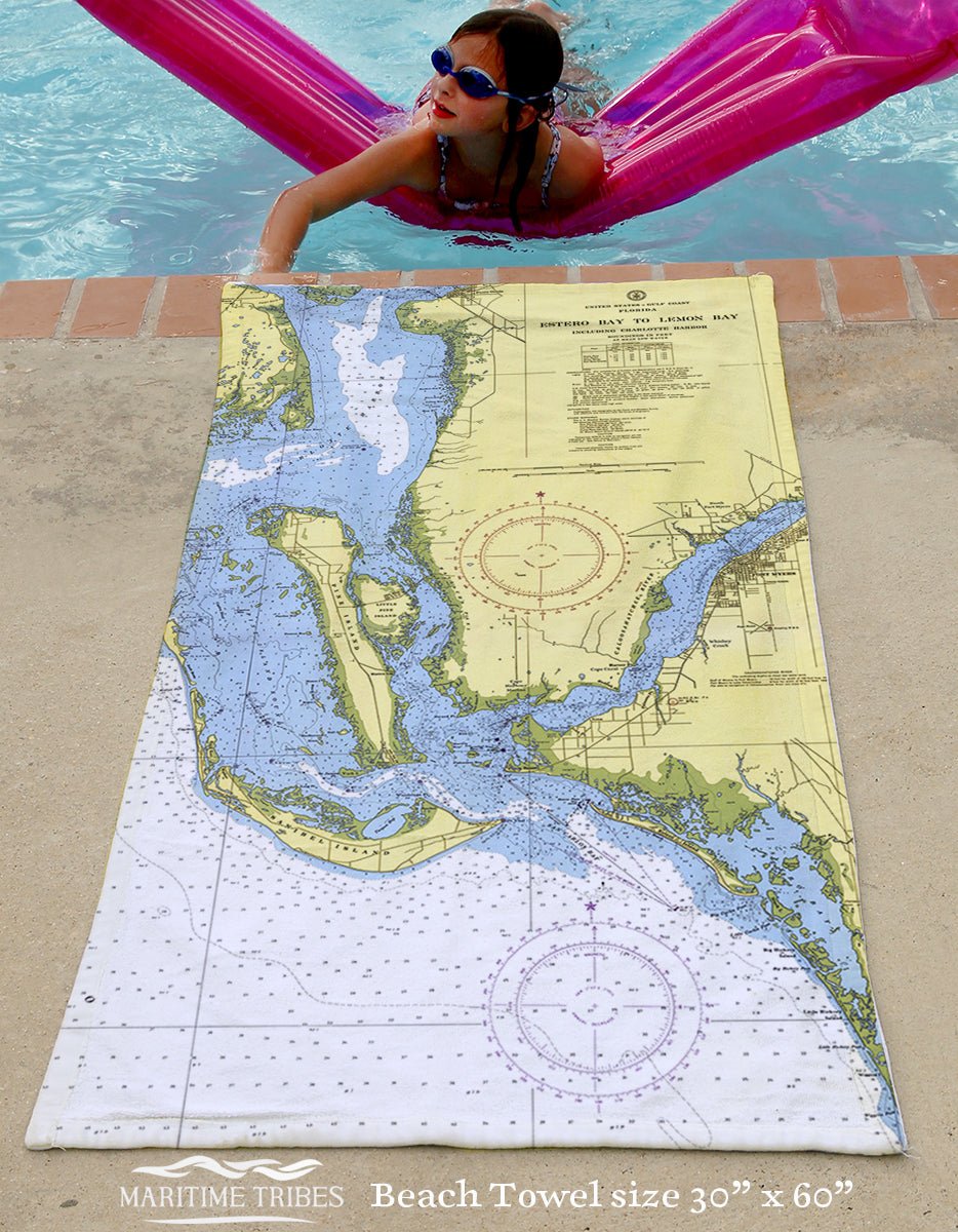 Sanibel Island Nautical Chart Quick-Dry Sport Towel – 30" x 60" Beach &amp; Boat Towel - Maritime Tribes USATowel
