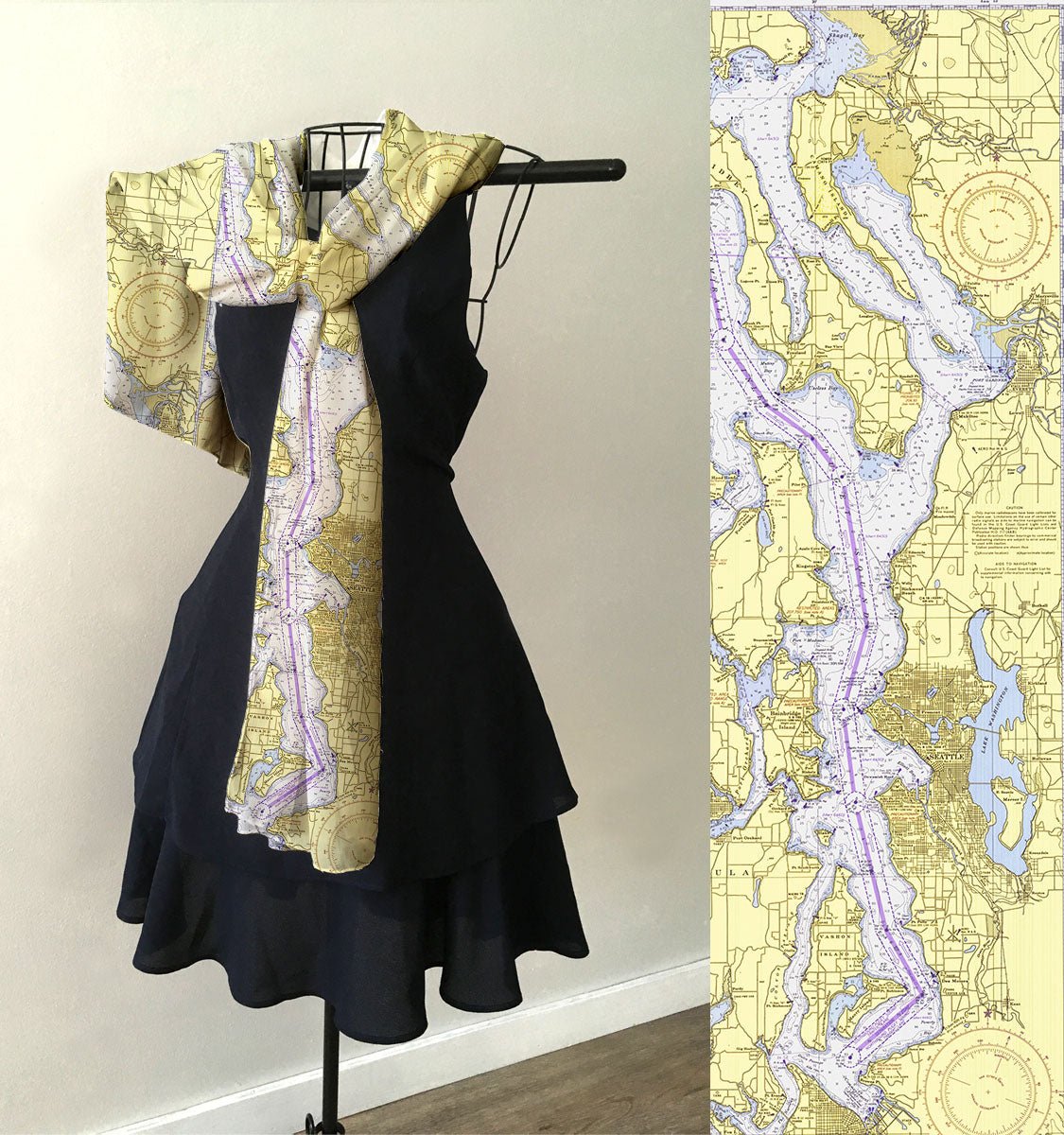 Seattle, WA Puget Sound, Nautical Chart Scarf - Maritime Tribes USAScarf