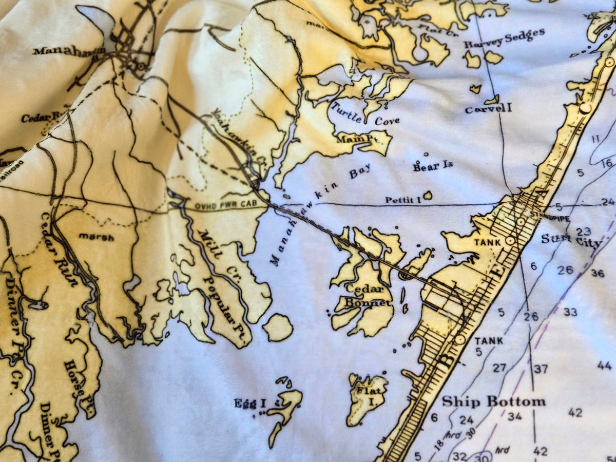 Ship Bottom (Barnegat Light to Beach Haven) Nautical Chart Blanket – New Jersey Shore Map Throw - Maritime Tribes USABlanket