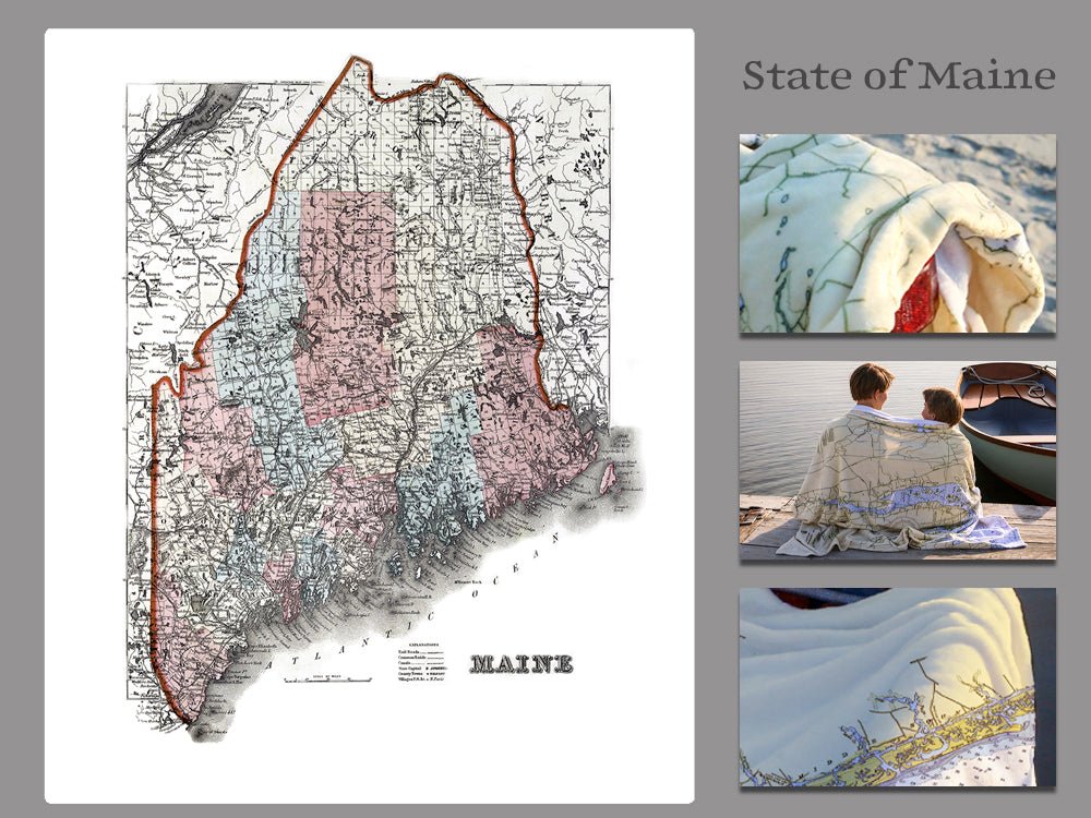 State of Maine,Vintage Map Blanket - Maritime Tribes USABlanket