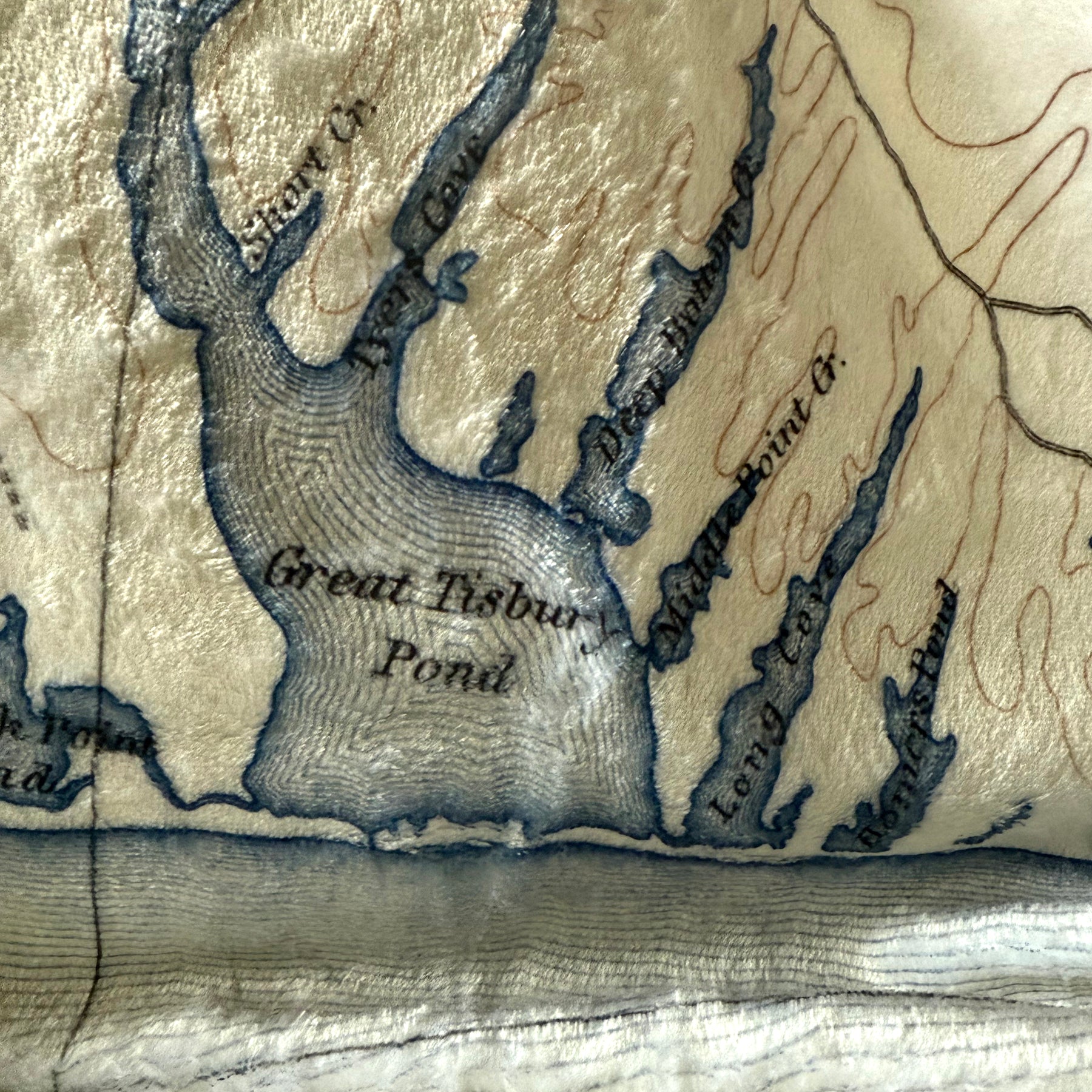 Vintage map detail showing 'Great Tisbur Pond' and surrounding areas.