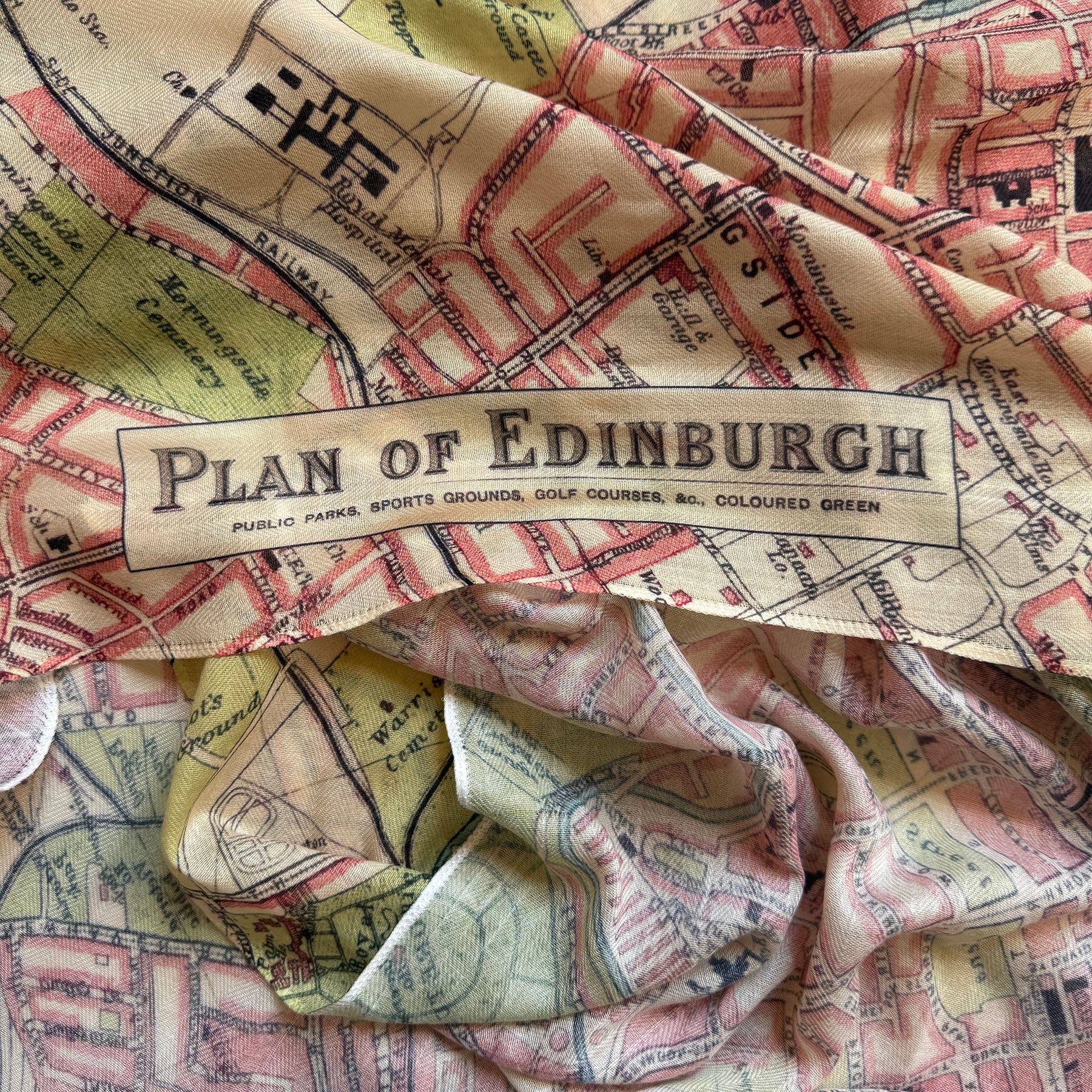 Vintage map fabric with 'Plan of Edinburgh' label