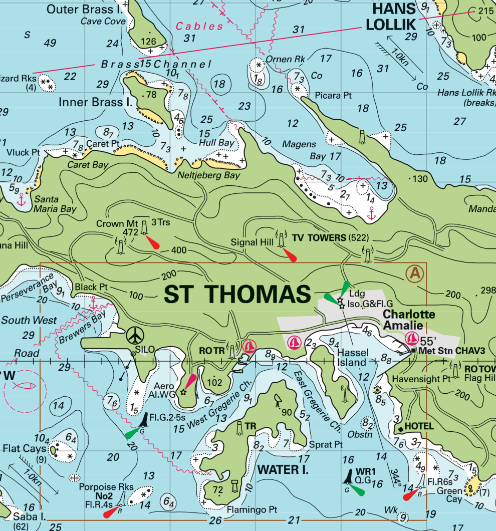 US Virgin Islands Laminated Placemat (St. Thomas &amp; St. John, USVI Nautical Chart) - Maritime Tribes USA