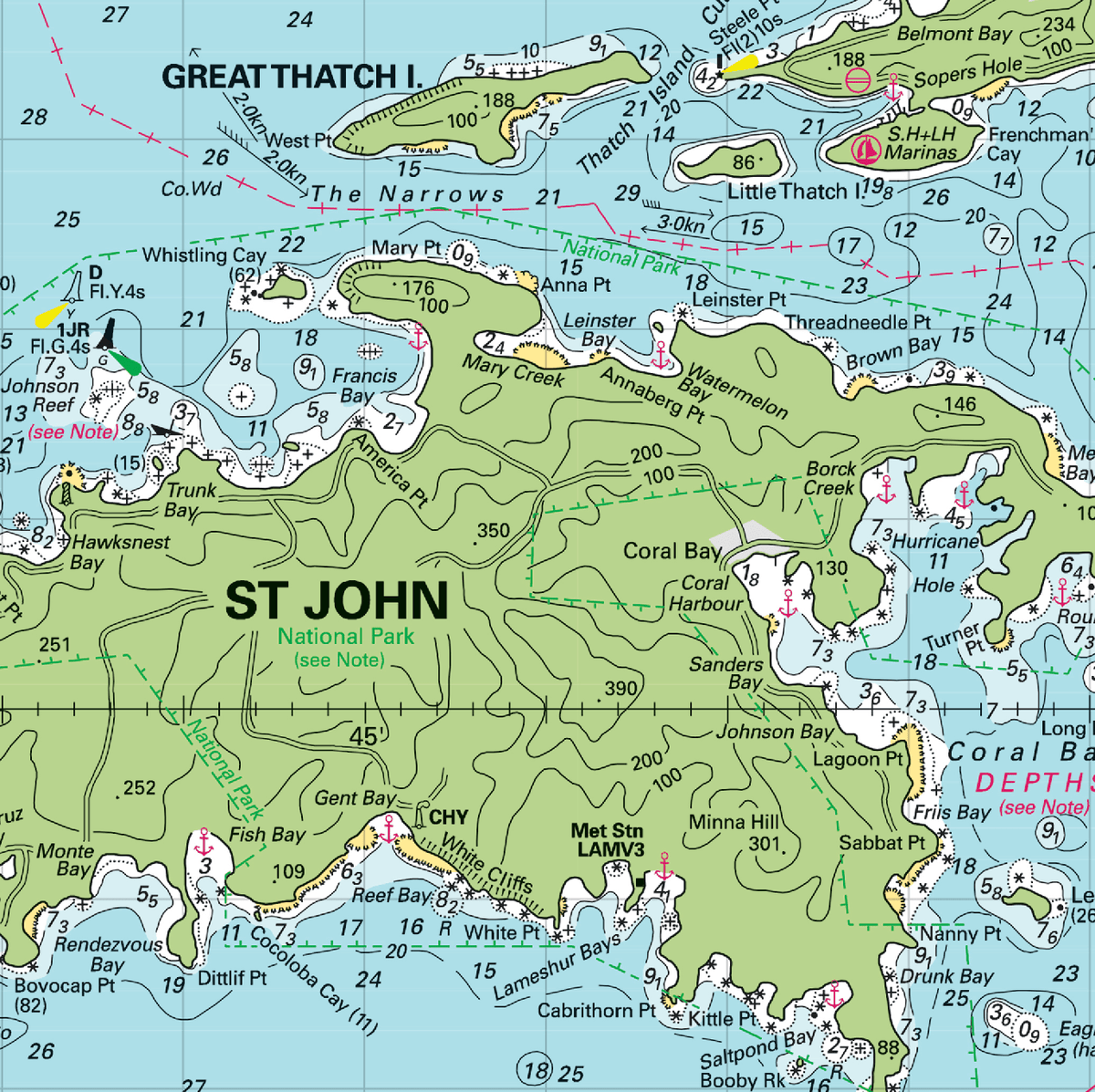 US Virgin Islands Laminated Placemat (St. Thomas &amp; St. John, USVI Nautical Chart) - Maritime Tribes USA