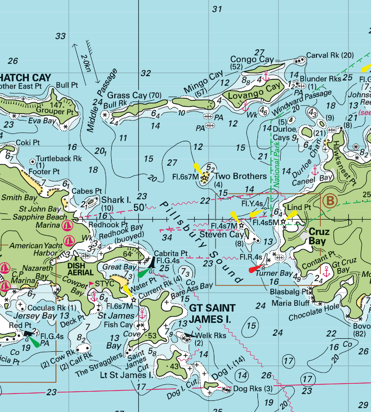 US Virgin Islands Laminated Placemat (St. Thomas &amp; St. John, USVI Nautical Chart) - Maritime Tribes USA
