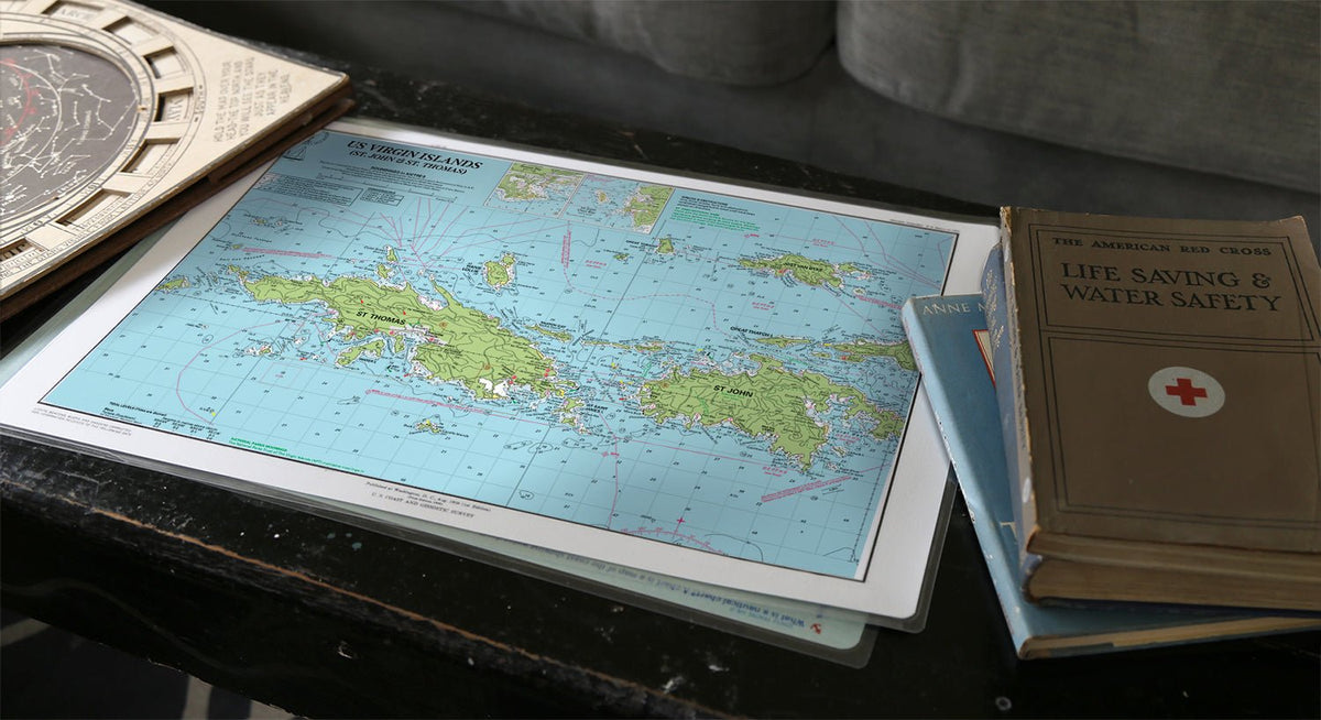 US Virgin Islands Laminated Placemat (St. Thomas &amp; St. John, USVI Nautical Chart) - Maritime Tribes USA