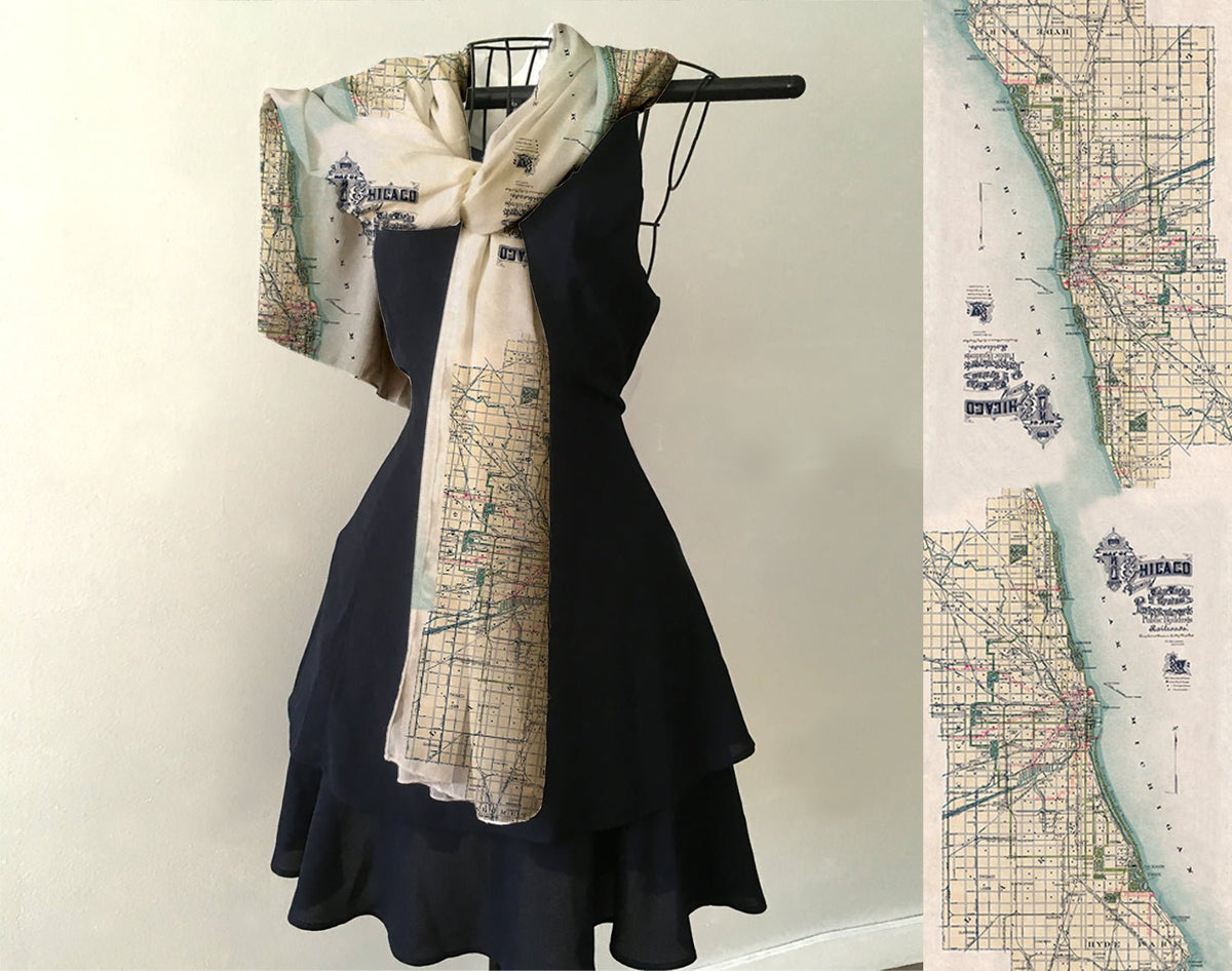 Vintage Chicago Map Scarf – Chicago Illinois Map - Maritime Tribes USAScarf