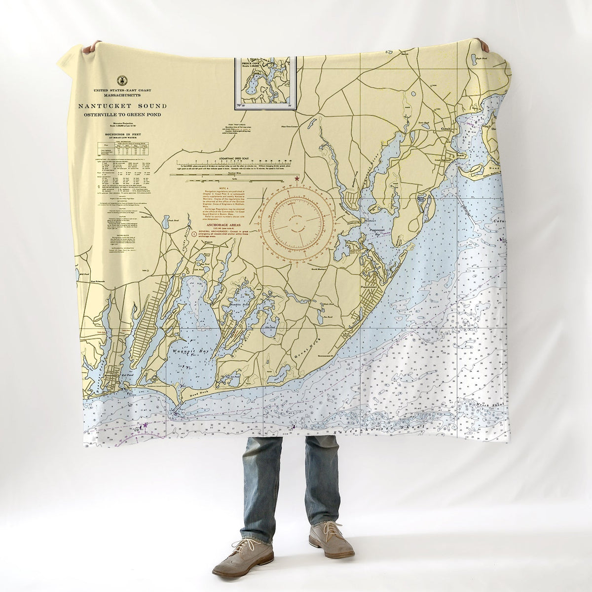 Waquoit Bay Vintage Nautical Chart Blanket - Maritime Tribes USABlanket
