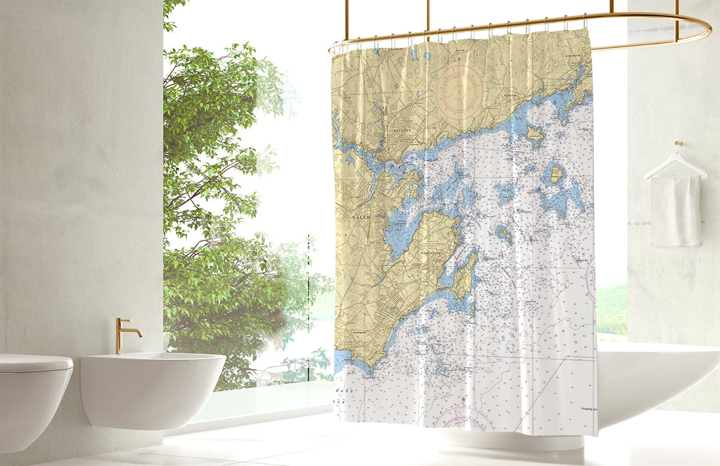 Marblehead & Salem Harbor Nautical Chart Shower Curtain