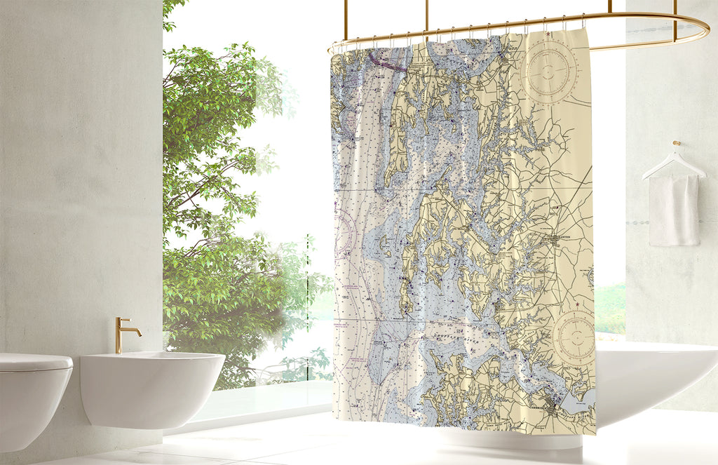 Oxford, Chesapeake Bay Nautical Chart - Shower Curtain
