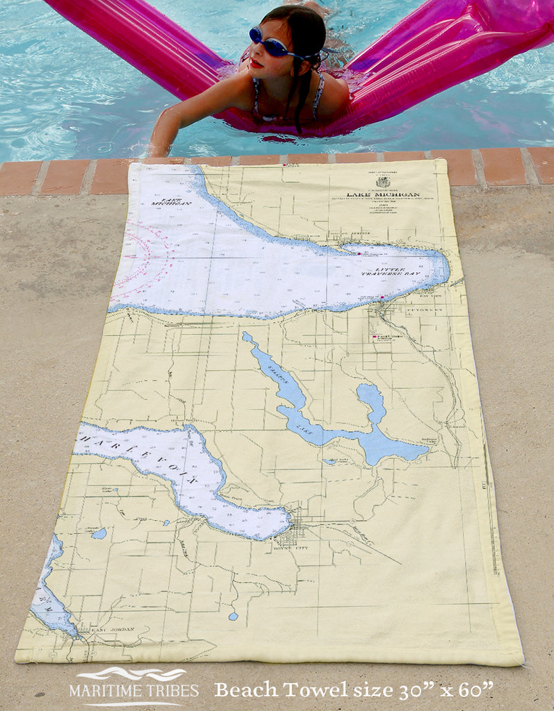 Harbor Springs Nautical Chart Quick Dry Towel