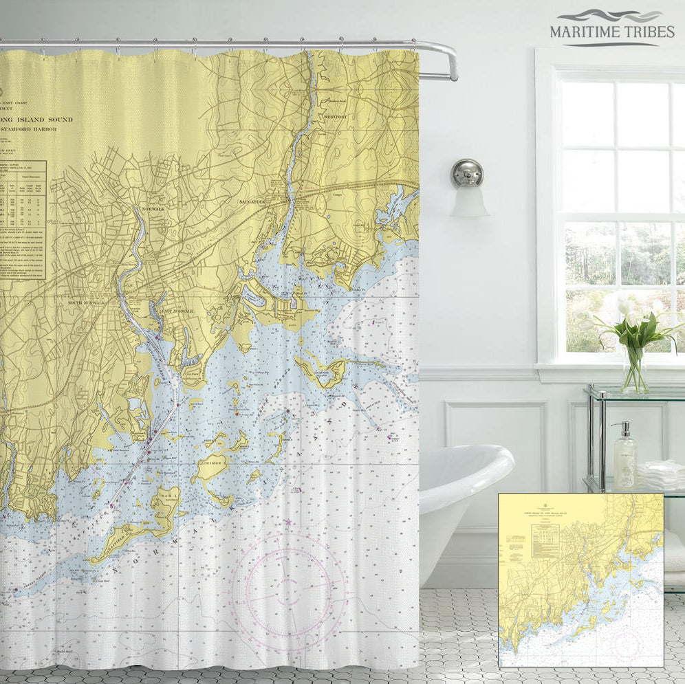 Darien to Westport, CT Nautical Chart Shower Curtain