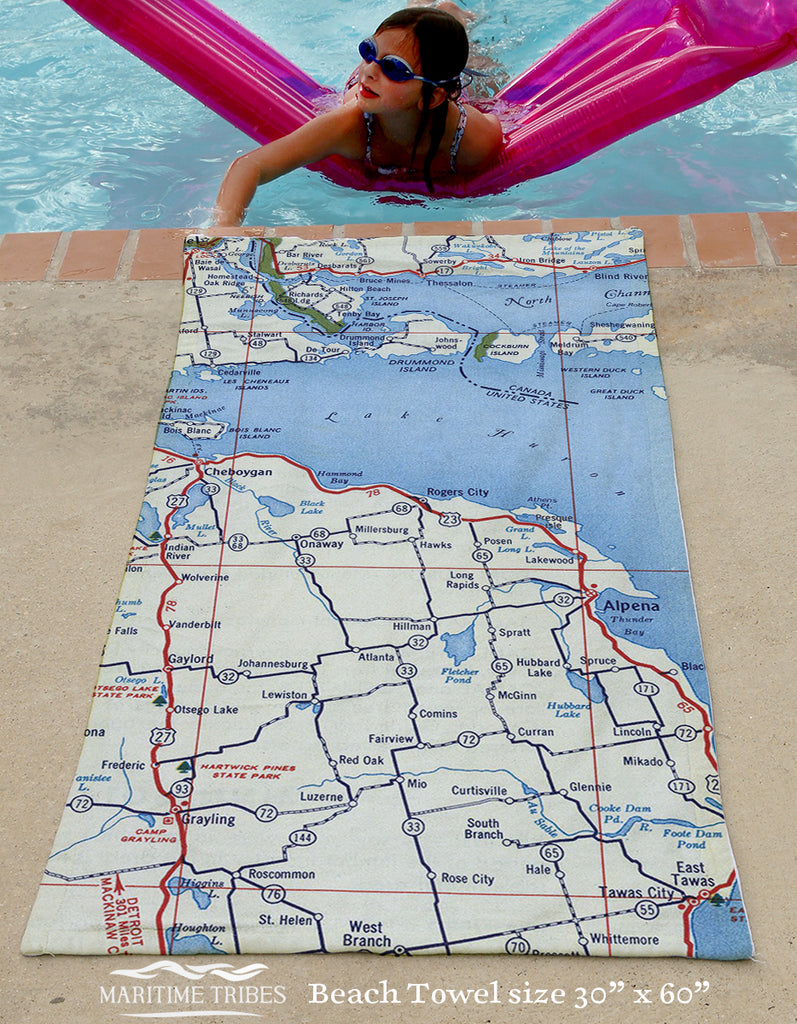 Rogers City, MI Antique Map Quick Dry Towel