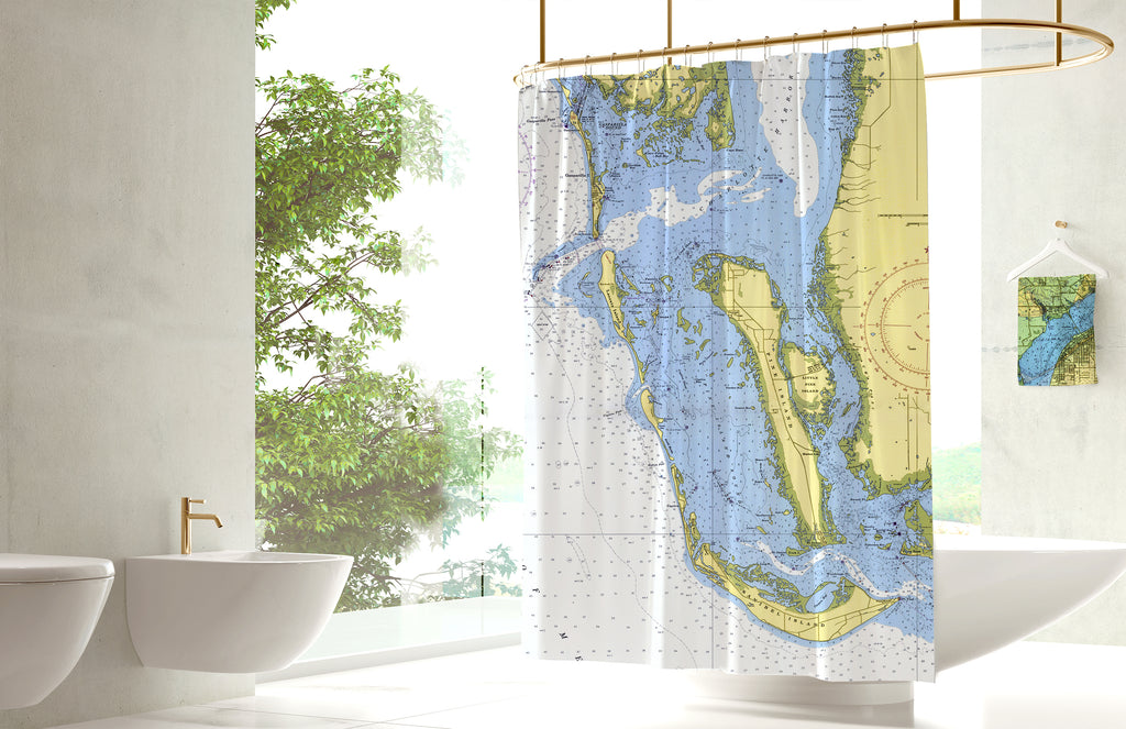 Estero Bay to Lemon Bay (Sanibel Area Chart) Shower Curtain