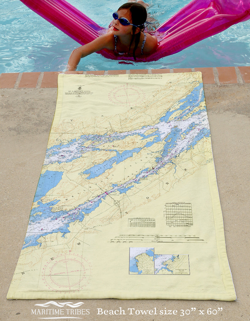 Alexandria Bay,  NY - Nautical Chart Quick Dry Towel