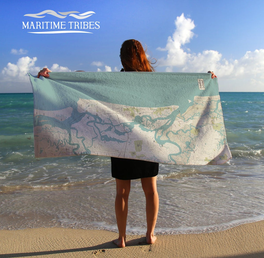 Amelia Island Sea Glass Map Quick Dry Towel - Maritime Tribes USATowel