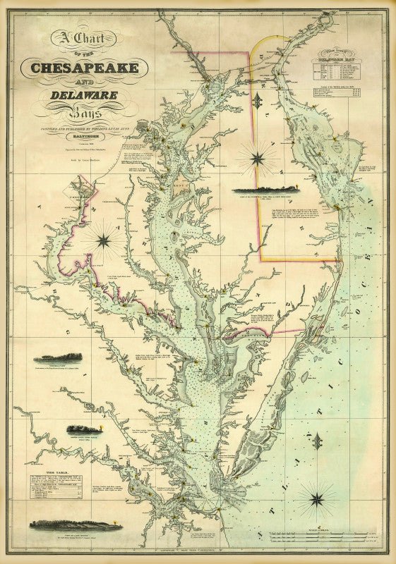 Antique Chesapeake Bay Civil War Era Map Canvas Wall Scroll - Maritime Tribes USAScroll