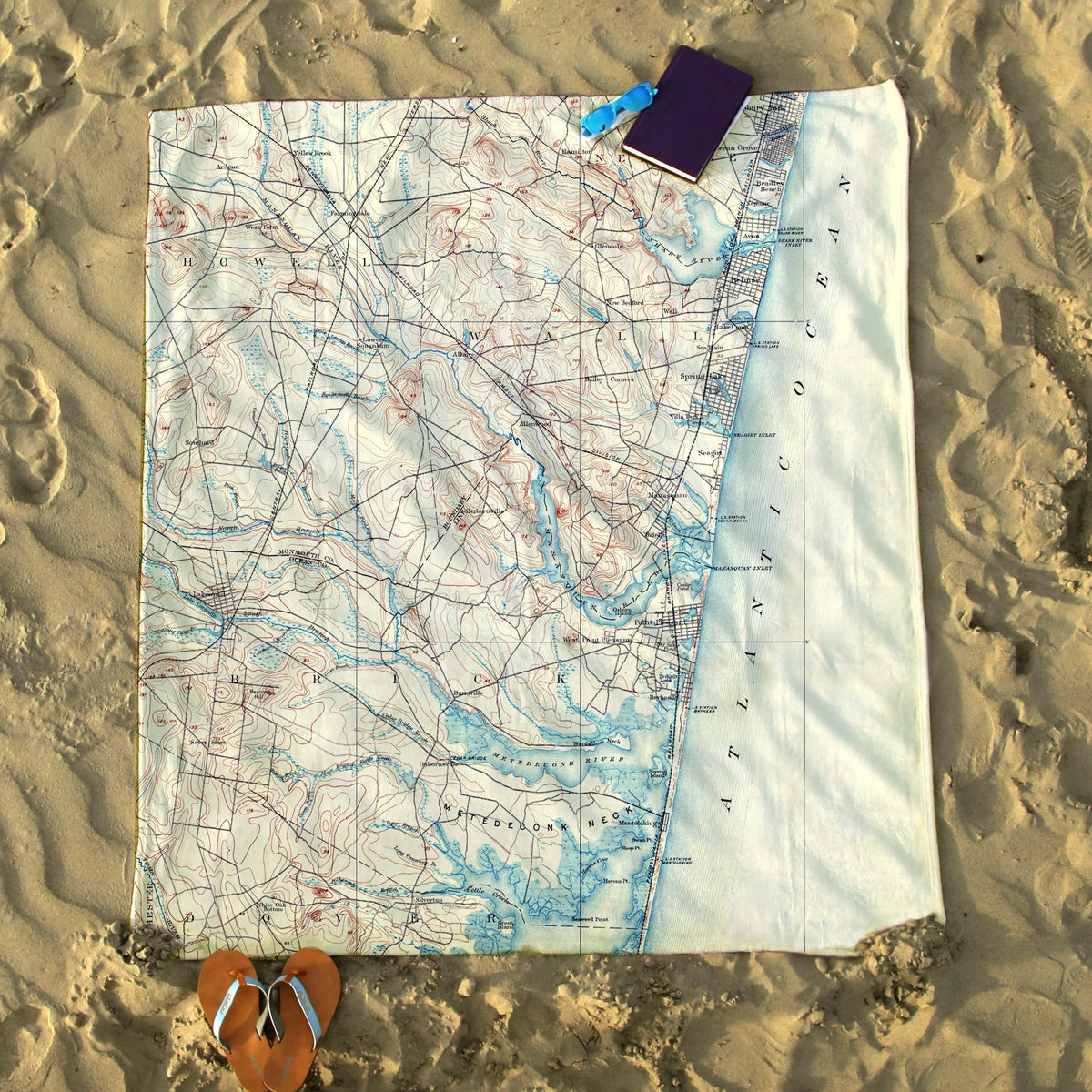 Bay Head, NJ Coastal Vintage Map Blanket - Maritime Tribes USABlanket
