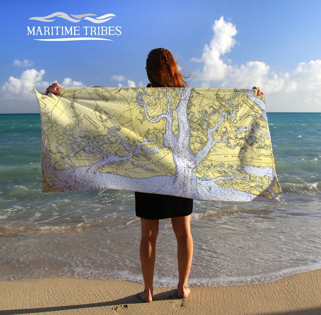 Beaufort, SC Chart Towel Quick Dry Towel - Maritime Tribes USATowel