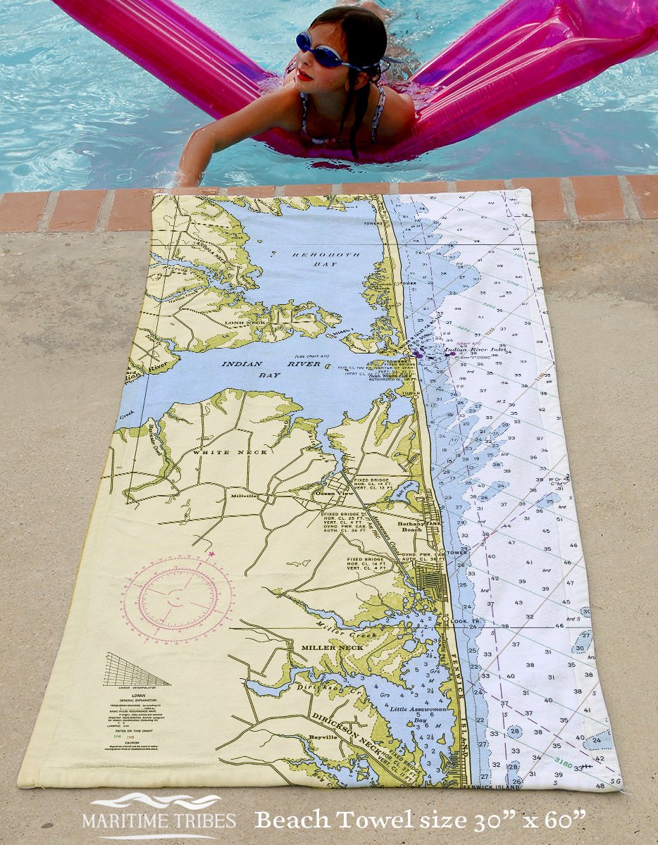 Bethany Beach, NJ DE Nautical Chart Quick Dry Towel - Maritime Tribes USATowel