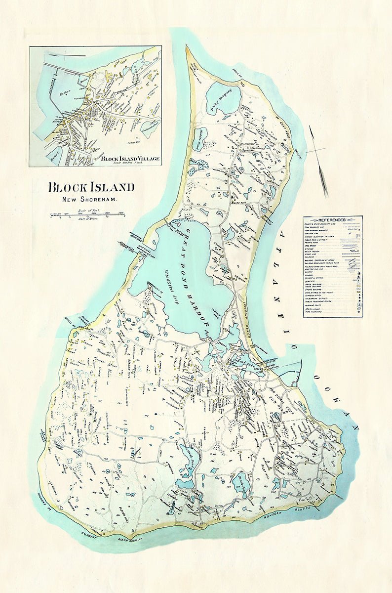 Block Island Antique New Shoreham Map Scroll - Maritime Tribes USAScroll