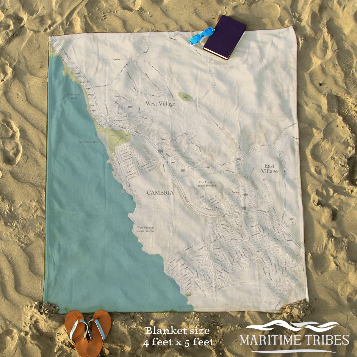 Cambria CA Sea Glass Town Map Blanket - Maritime Tribes USABlanket