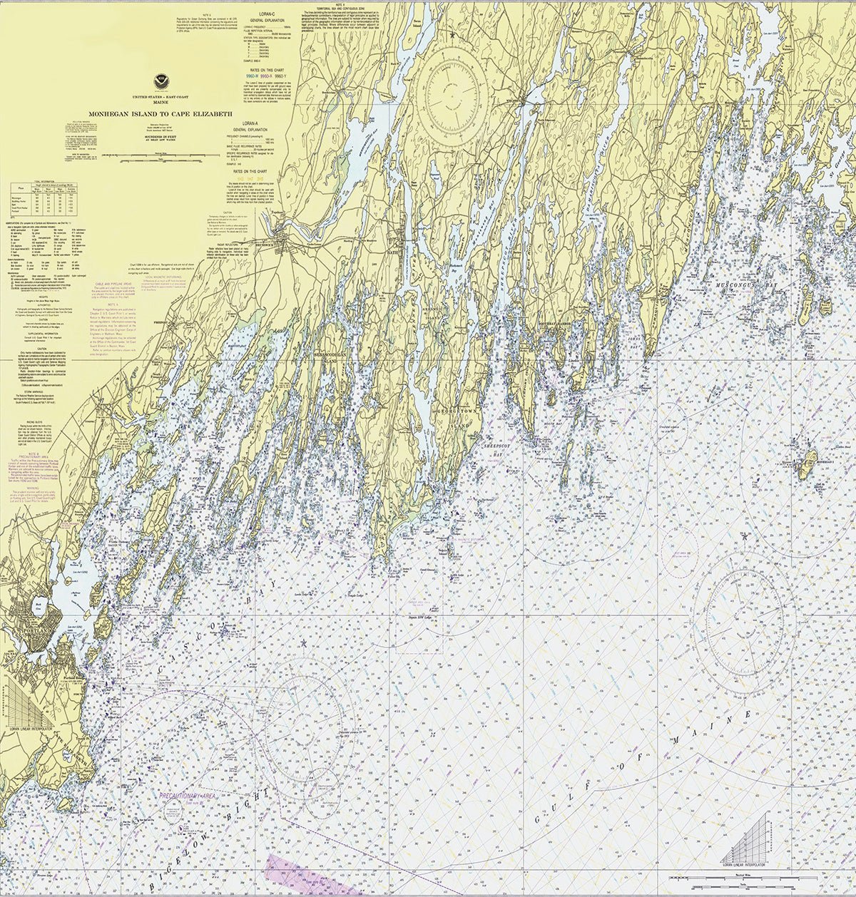 Cape Elizabeth to Monhegan Island, ME Nautical Chart Shower Curtain - Maritime Tribes USAShower Curtain