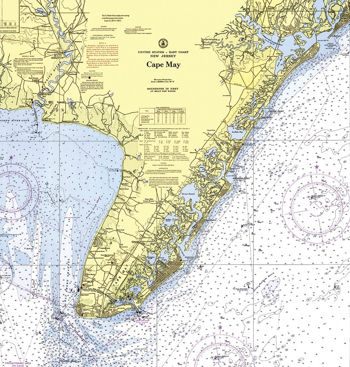 Cape May, NJ Vintage Nautical Chart Shower Curtain - Maritime Tribes USAShower Curtain