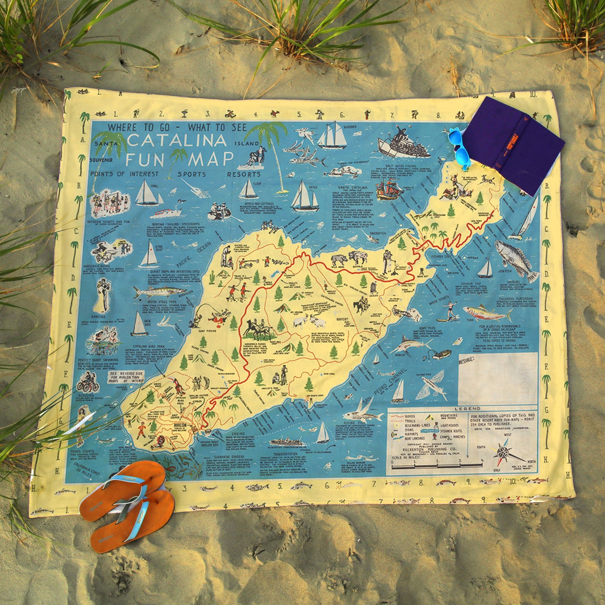 Catalina Island Vintage Fun Tourist Map Blanket - Maritime Tribes USABlanket