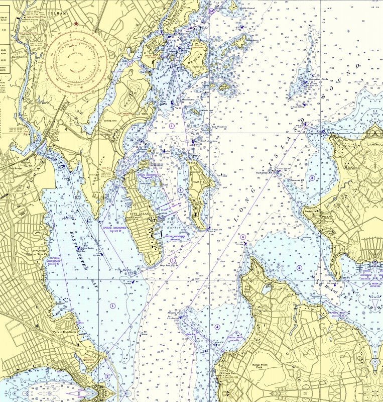 City Island, NY Nautical Chart Shower Curtain - Maritime Tribes USAShower Curtain