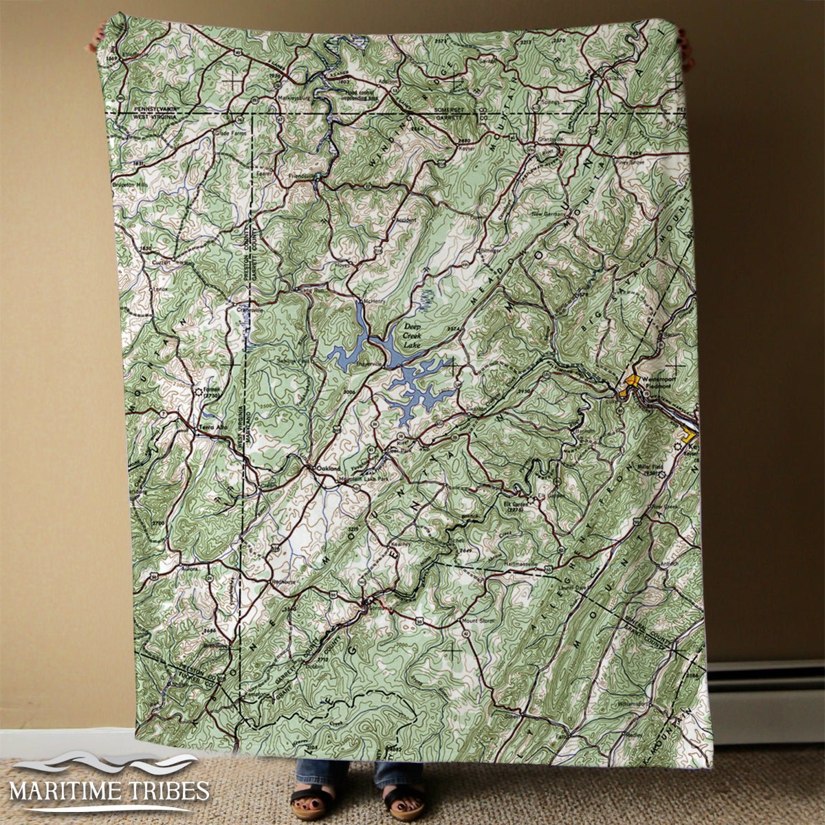 Deep Creek Lake MD vintage Topo map Blanket - Maritime Tribes USABlanket