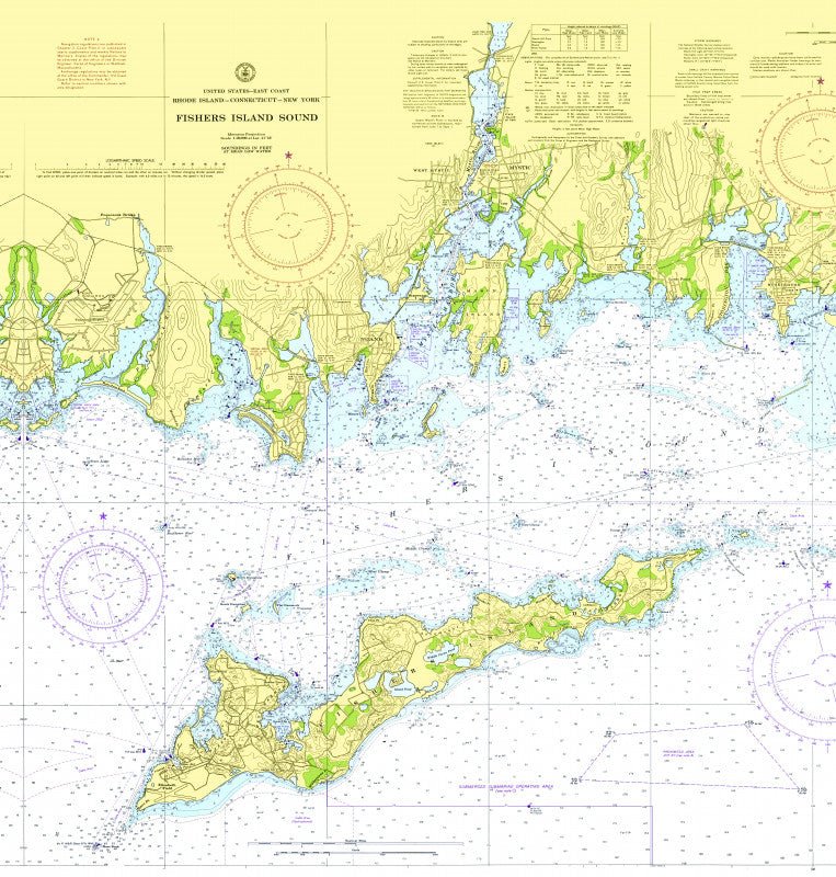 Fishers Island Sound (NY &amp; CT) Nautical Chart Shower Curtain - Maritime Tribes USAShower Curtain
