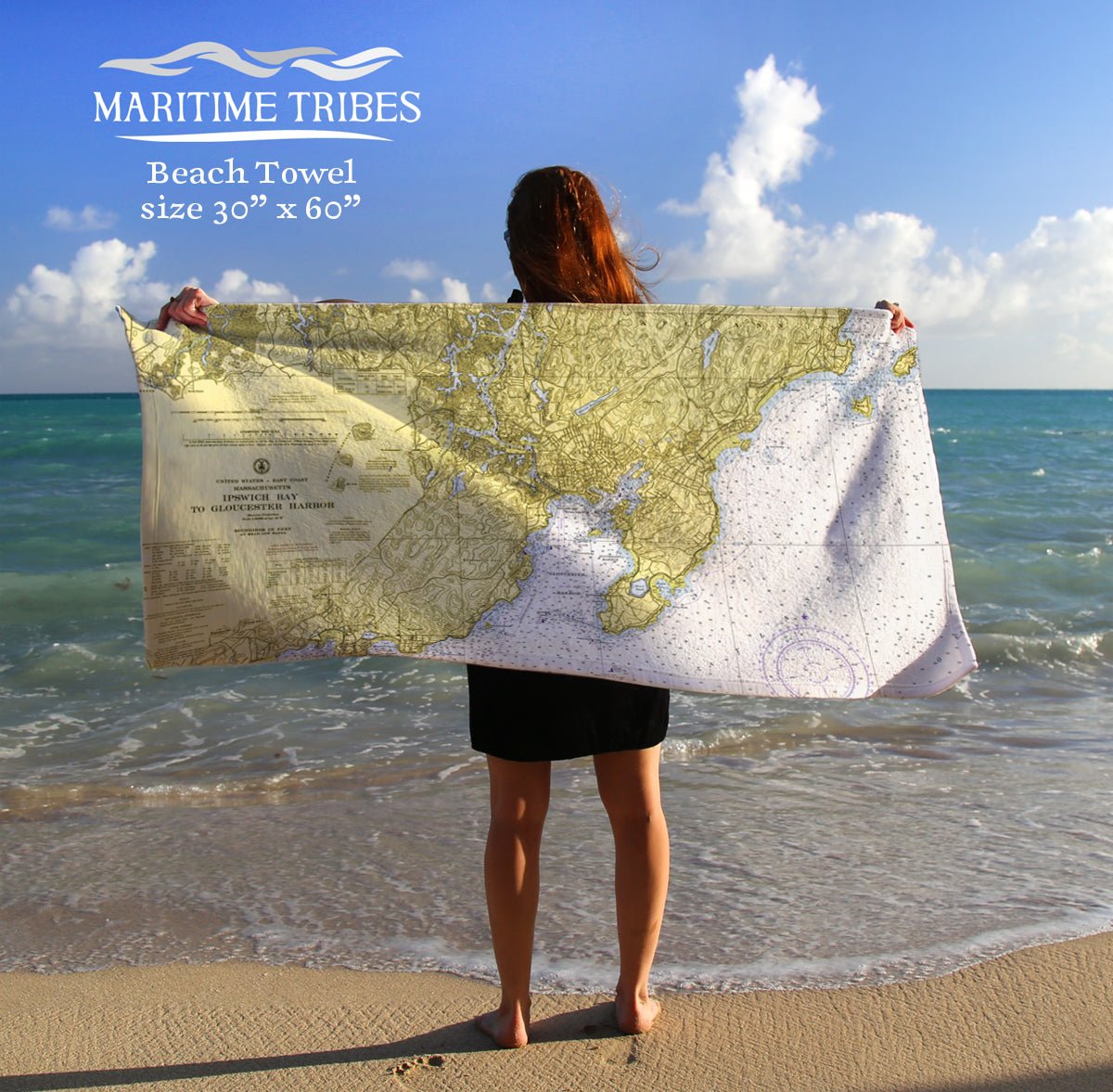 Ipswich to Cape Ann Vintage Nautical Chart Quick Dry Towel - Maritime Tribes USATowel