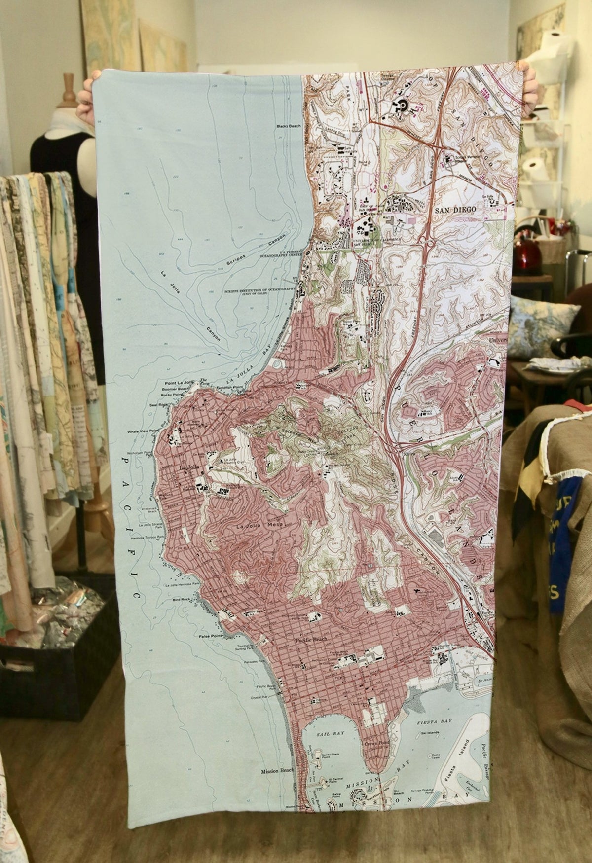 La Jolla to Mission Beach vintage topo map Quick Dry Towel - Maritime Tribes USATowel