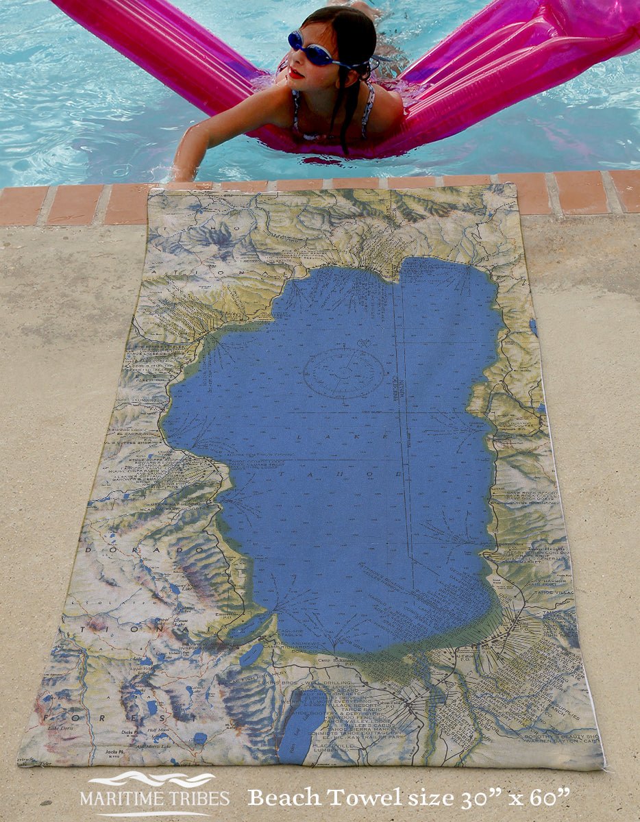 Lake Tahoe, CA Vintage Map Quick Dry Towel - Maritime Tribes USATowel