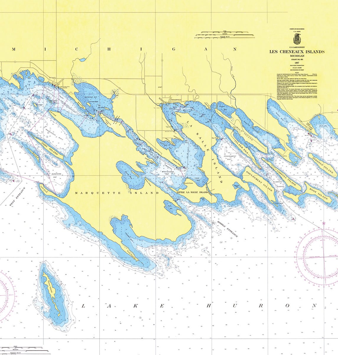Les Cheneaux Islands, MI Nautical Chart Shower Curtain - Maritime Tribes USAShower Curtain