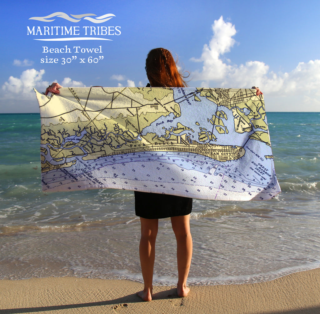 Ocean City, New Jersey Nautical Chart Quick Dry Towel