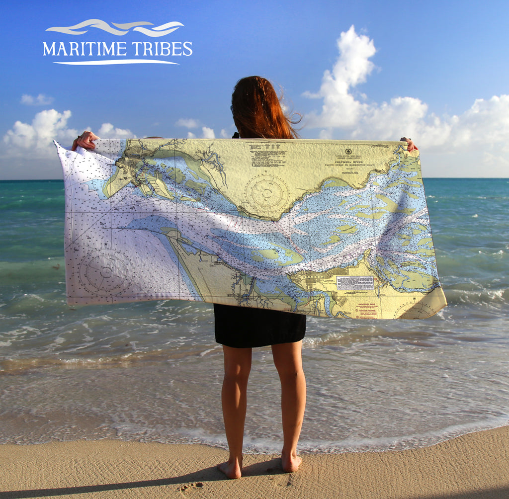 Columbia River, Oregon - Washington Nautical Chart Quick Dry Towel