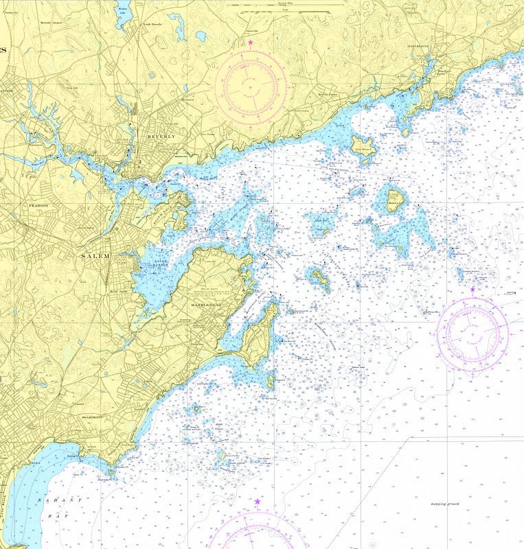 Marblehead & Salem Harbor Nautical Chart Shower Curtain - Maritime Tribes USAShower Curtain