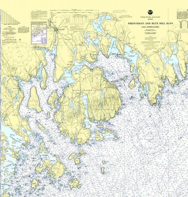 MDI with Frenchman & Blue Hill Bays, ME Nautical Chart Shower Curtain - Maritime Tribes USAShower Curtain